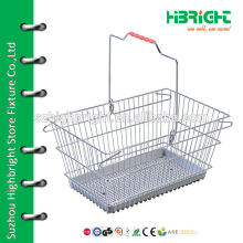 zinc plating metal wire shopping basket with plastic plate